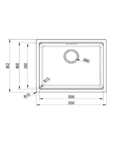 Dibujo técnico fregadero bajo encimera ambar