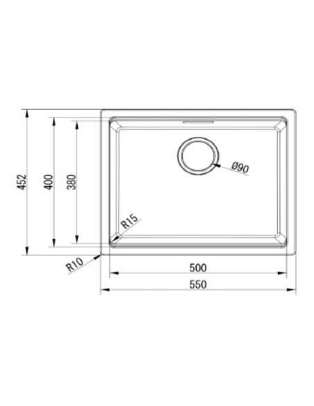 Dibujo técnico fregadero bajo encimera ambar