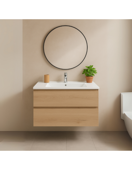 Mueble baño suspendido madera roble NIZA