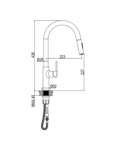 Grifo cocina extraíble Alpha AQG (Medidas)