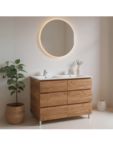 Mueble baño doble Madera Nepal roble tabaco 120 cm