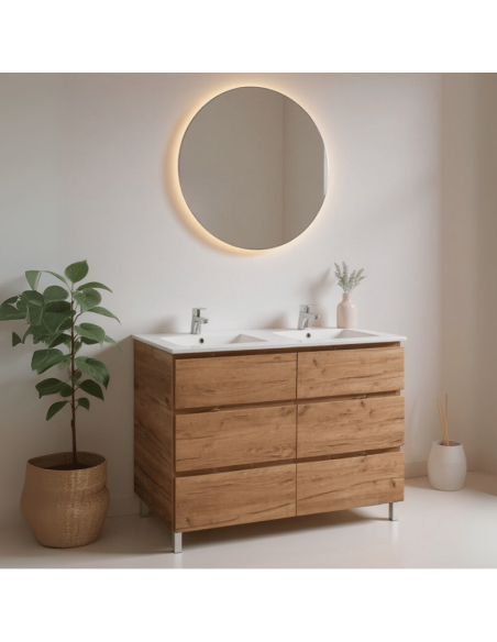 Mueble baño doble Madera Nepal roble tabaco 120 cm