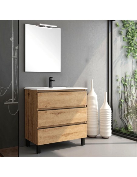 Mueble de baño madera roble BLACK INGLET tiradores negros · Pereda