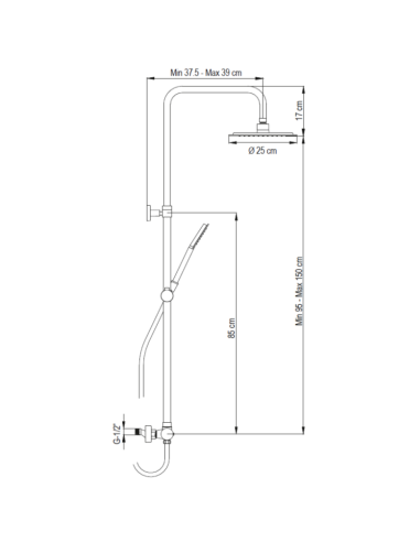 Medidas columna ducha termostática redonda Fluvia AQUAGRIF