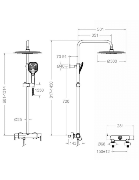 Medidas Columna ducha monomando Blautherm RAMON SOLER