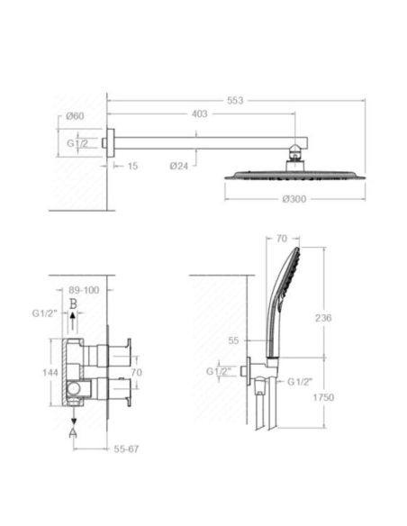 Medidas Kit ducha empotrada termostática Blautherm RS Medidas Kit ducha empotrada termostática Blautherm RS