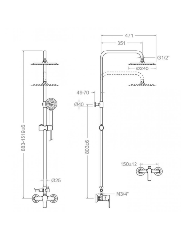 Medidas Columna ducha monomando Titanium RAMON SOLER