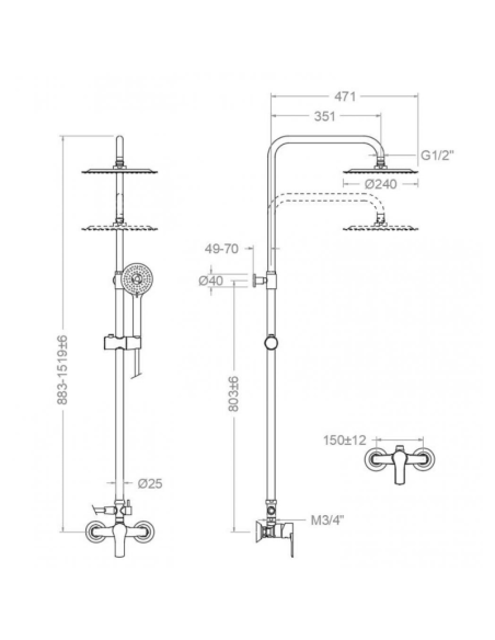 Medidas Columna ducha monomando Titanium RAMON SOLER