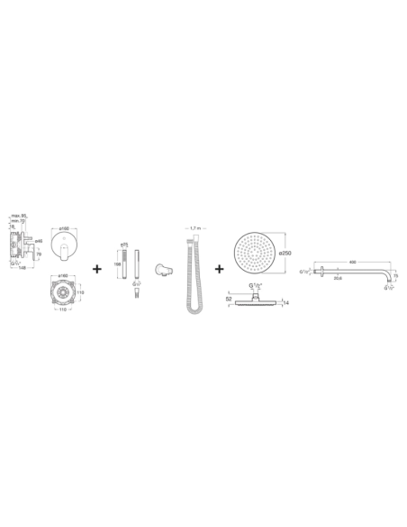 Medidas Ducha empotrada monomando Cala RocaBox Round ROCA