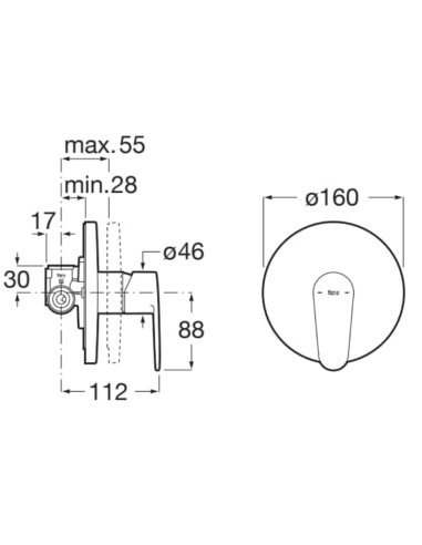 Medidas Grifo ducha empotrado 1 salida Victoria plus ROCA