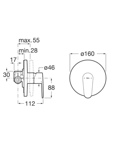 Medidas Grifo ducha empotrado 2 salidas Victoria plus ROCA