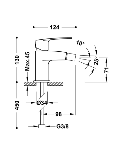 Medidas Grifo bidé Flat TRES