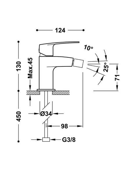 Medidas Grifo bidé Flat TRES