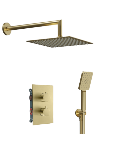 Kit ducha empotrada termostática oro cepillado Alpha Therm AQG
