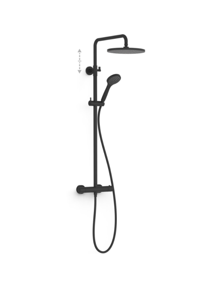 Conjunto de ducha termostático negro telescópico TRES · Pereda