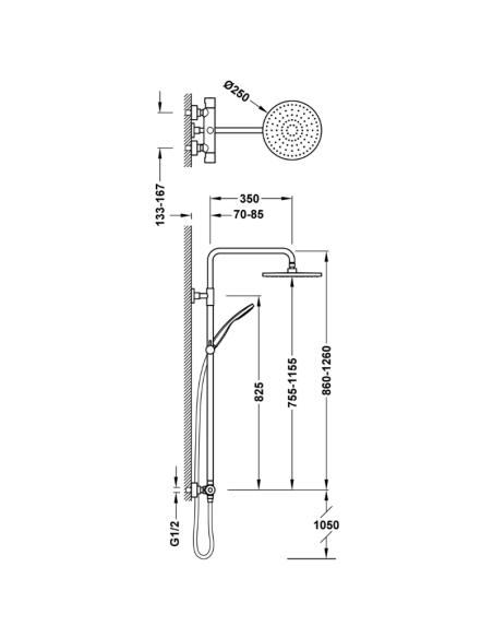 Medidas Columna ducha termostática Baseplus TRES