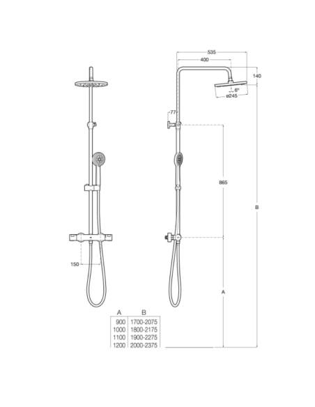 Medidas columna ducha termostática Victoria T-Plus ROCA