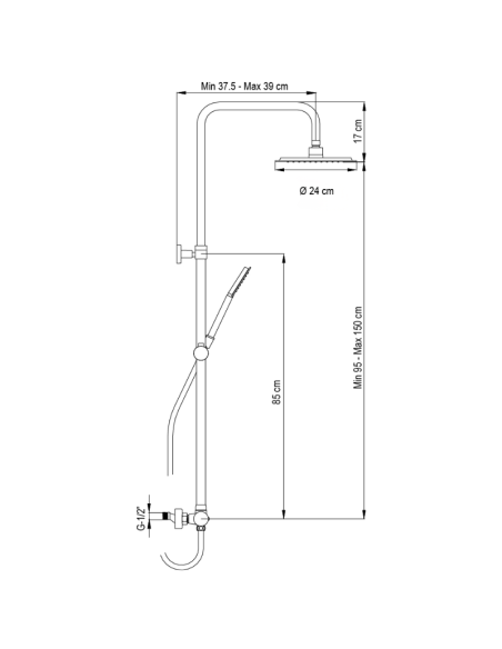 Medidas columna ducha termostática Wind blue RD AQG