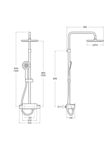 Medidas columna ducha Deck T - Round ROCA