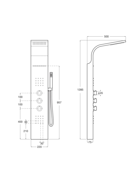 Medidas ducha hidromasaje termostática Evolution ROCA