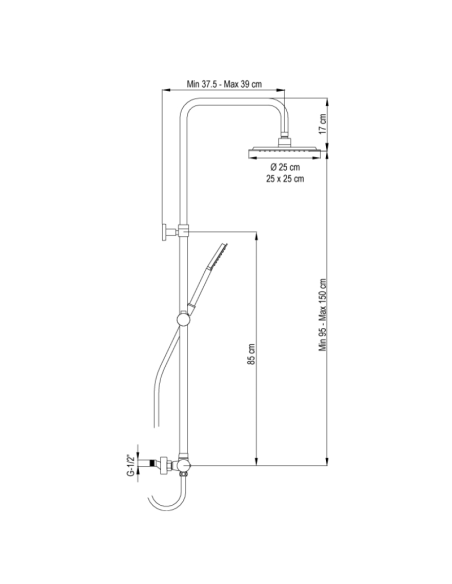 Medidas columna de ducha para bañera Nite AQG