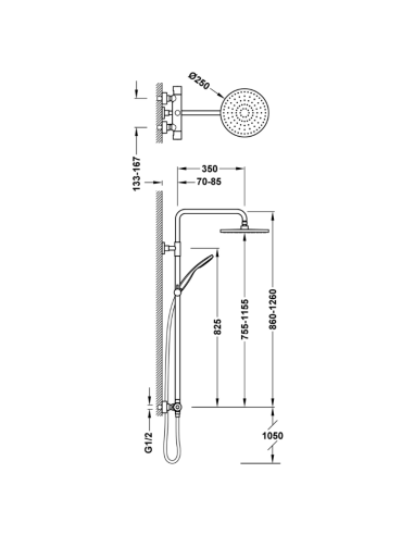 Medidas columna ducha termostática telescópica Baseplus TRES