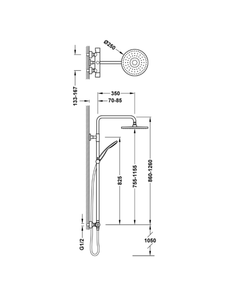 Medidas columna ducha termostática telescópica Baseplus TRES