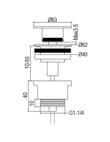 Medidas válvula click clack Luck AQG