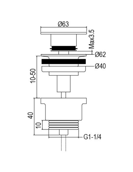 Medidas válvula click clack Luck AQG