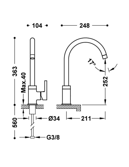 Medidas grifo cocina Aspen TRES