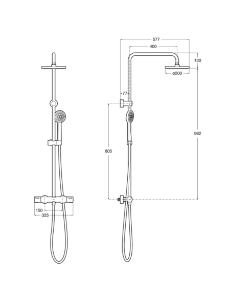 Medidas Columna ducha termostática Victoria T Basic ROCA