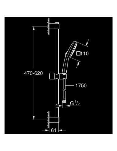 Medidas Conjunto de ducha Tempesta 110 Cube negro mate GROHE 267482433