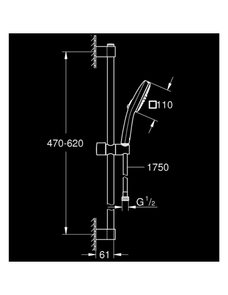Medidas Conjunto de ducha Tempesta 110 Cube negro mate GROHE 267482433