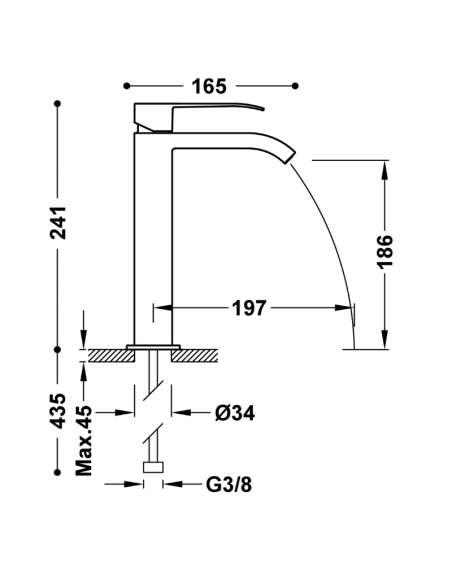 Medidas CUADRO Grifo monomando alto para lavabo-00661001