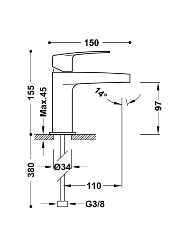 FLAT Medidas Grifo monomando para lavabo-22010301
