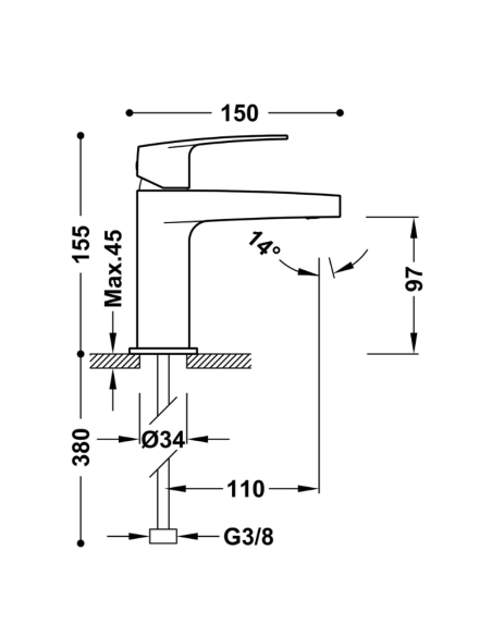 FLAT Medidas Grifo monomando para lavabo-22010301