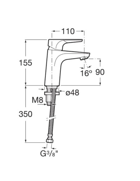 Medidas grifería Atlas para lavabo con cuerpo liso. Cold Start