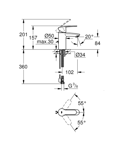 Medidas Eurostyle Cosmopolitan Monomando de lavabo 1/2″ Tamaño S