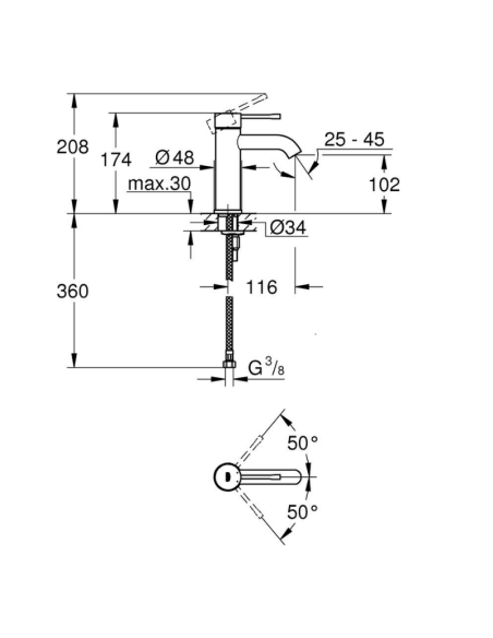 Medidas Essence Monomando de lavabo 1/2″ Tamaño S