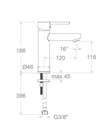 Medidas Drako monomando de lavabo cromo Ramon Soler