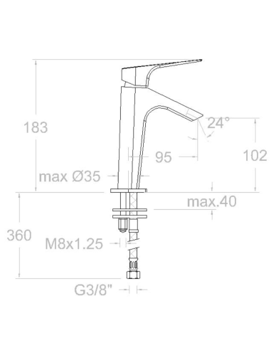 Medidas Urban Chic monomando de lavabo salida en cascada Ramon soler
