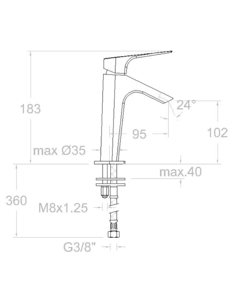 Medidas Urban Chic monomando de lavabo salida en cascada Ramon soler