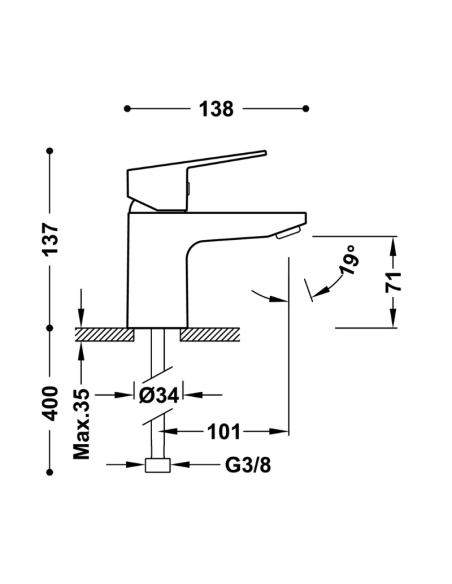Medidas BASE Grifo monomando para lavabo con Tres-duo-21510310