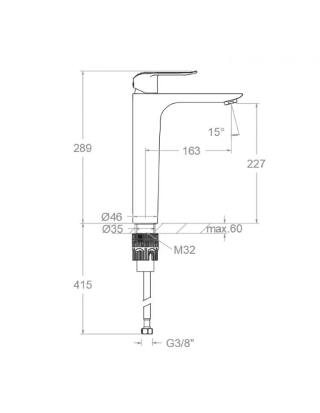 Medidas Ypsilon Plus monomando de lavabo XL cromo