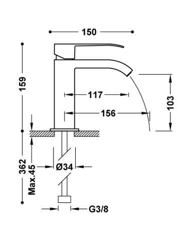 Medidas CUADRO Grifo monomando para lavabo