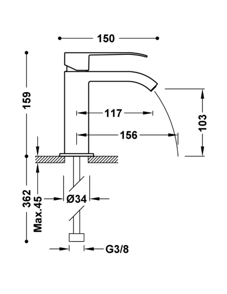 Medidas CUADRO Grifo monomando para lavabo