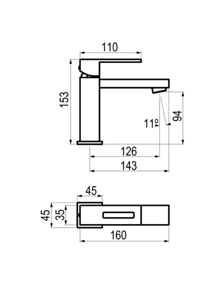 Medidas grifo lavabo Nitro cromo GALINDO