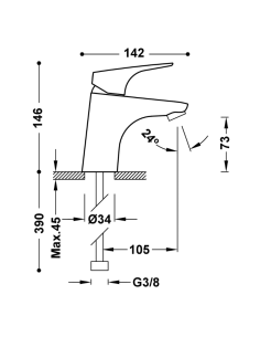 CANIGÓ Grifo monomando para lavabo con Tres-duo 2