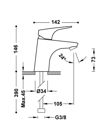Medidas CANIGÓ Grifo monomando para lavabo con Tres-duo
