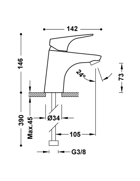 Medidas CANIGÓ Grifo monomando para lavabo con Tres-duo